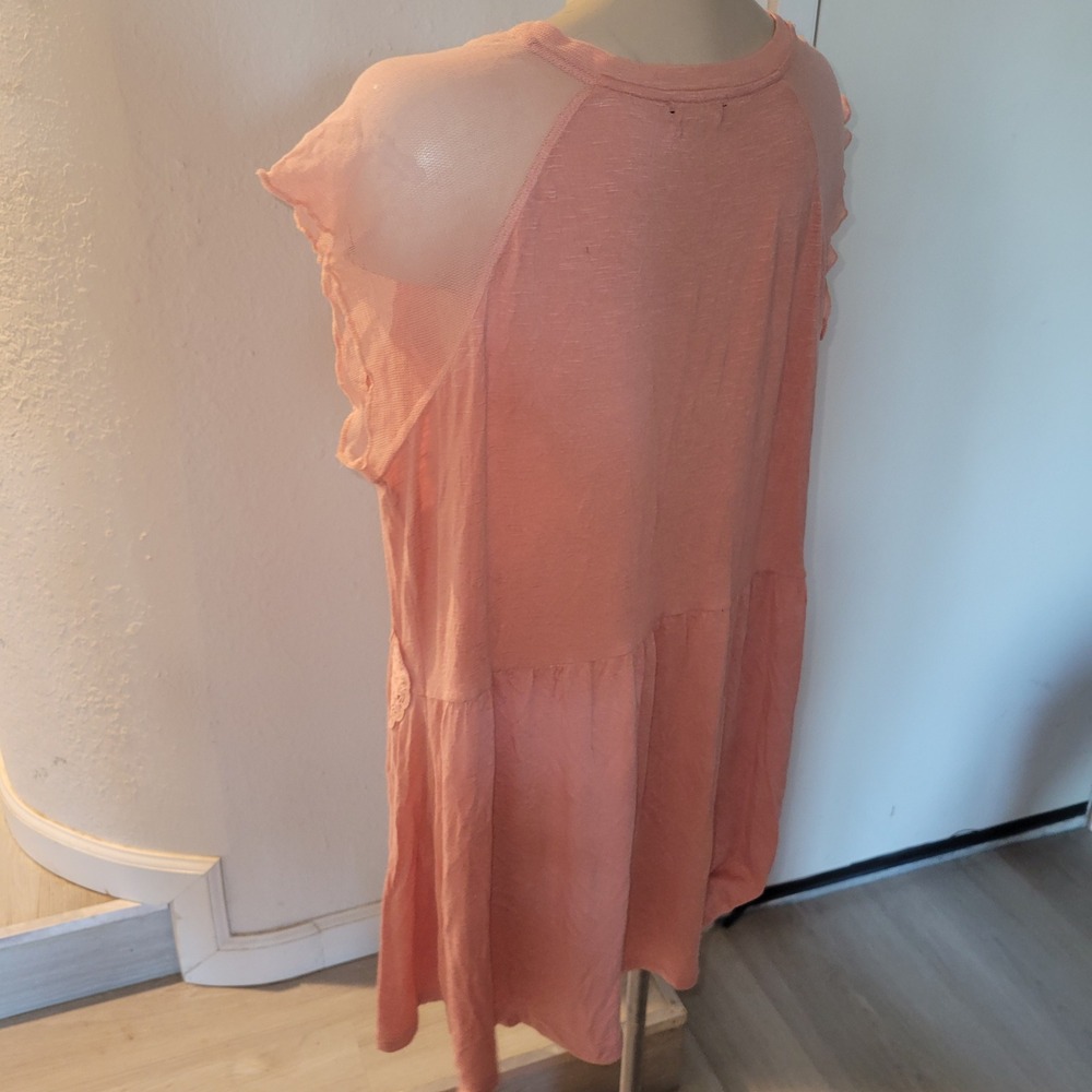 RXB Pink Lace Detail Mesh Sleeve Tunic Top XL embroidered floral cottagecore - Picture 4 of 7